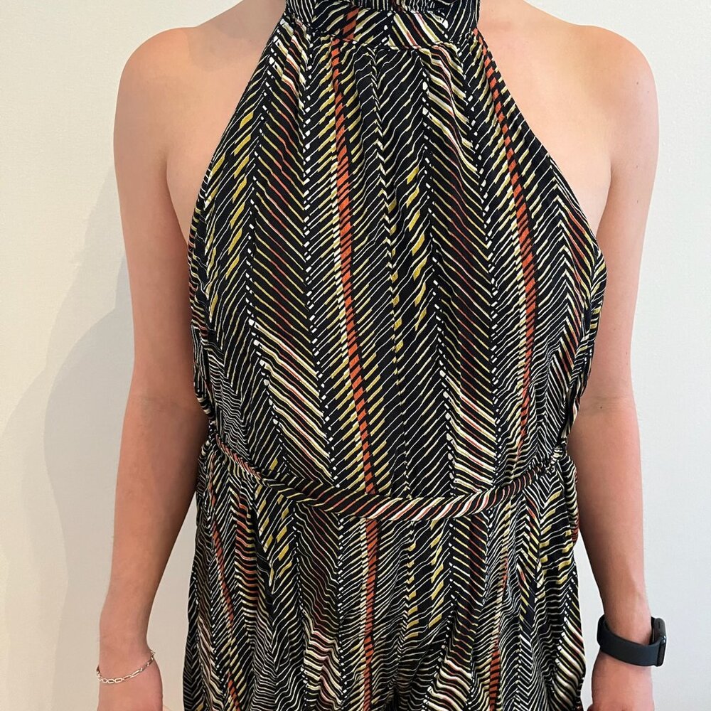 High neck backless double layer romper